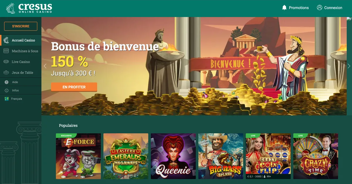 Ancienne page d'accueil du casino en ligne Cresus avant sa fermeture