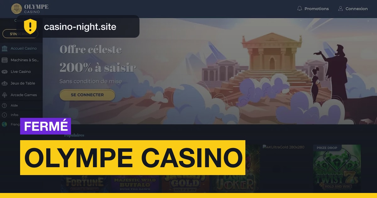 Visuel d'alerte sur la fermeture du casino Olympe.